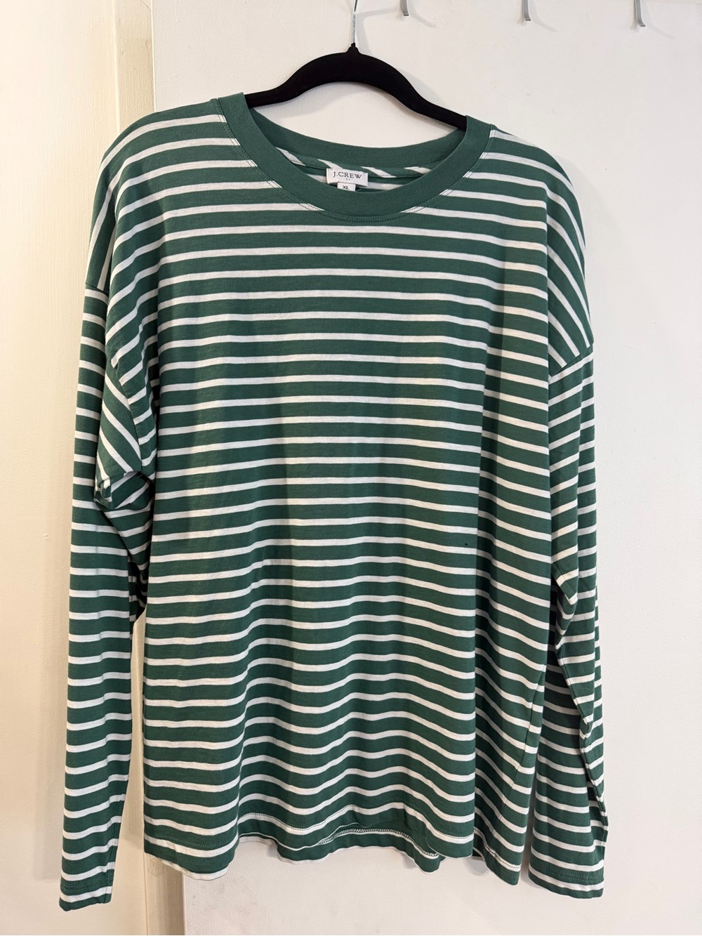 J. Crew Green and White Striped Long-Sleeve Tee